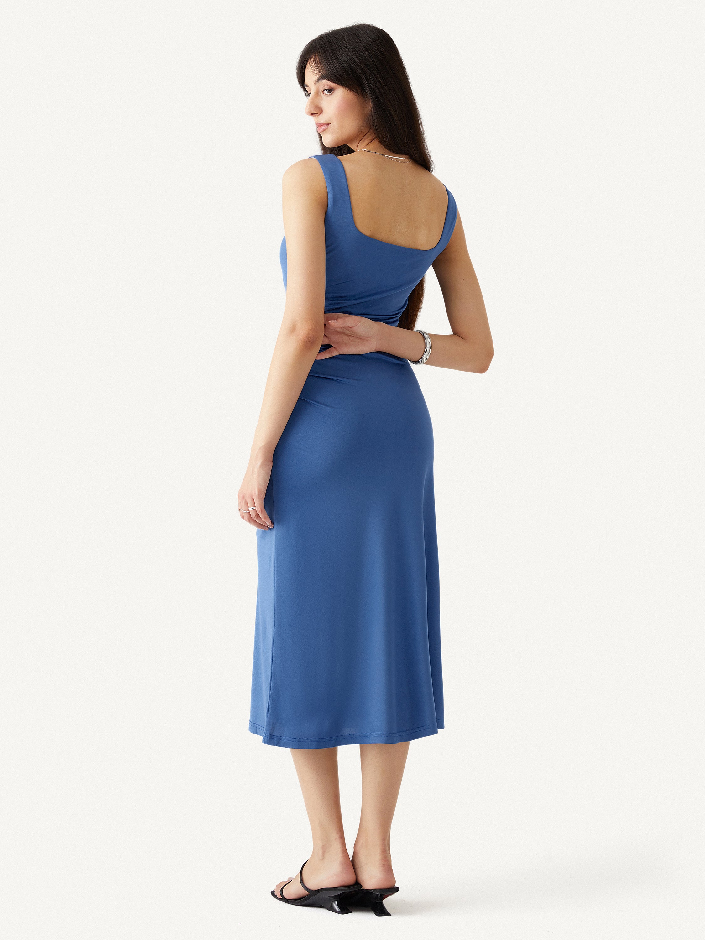 Acetate Square Neck Midi Dress