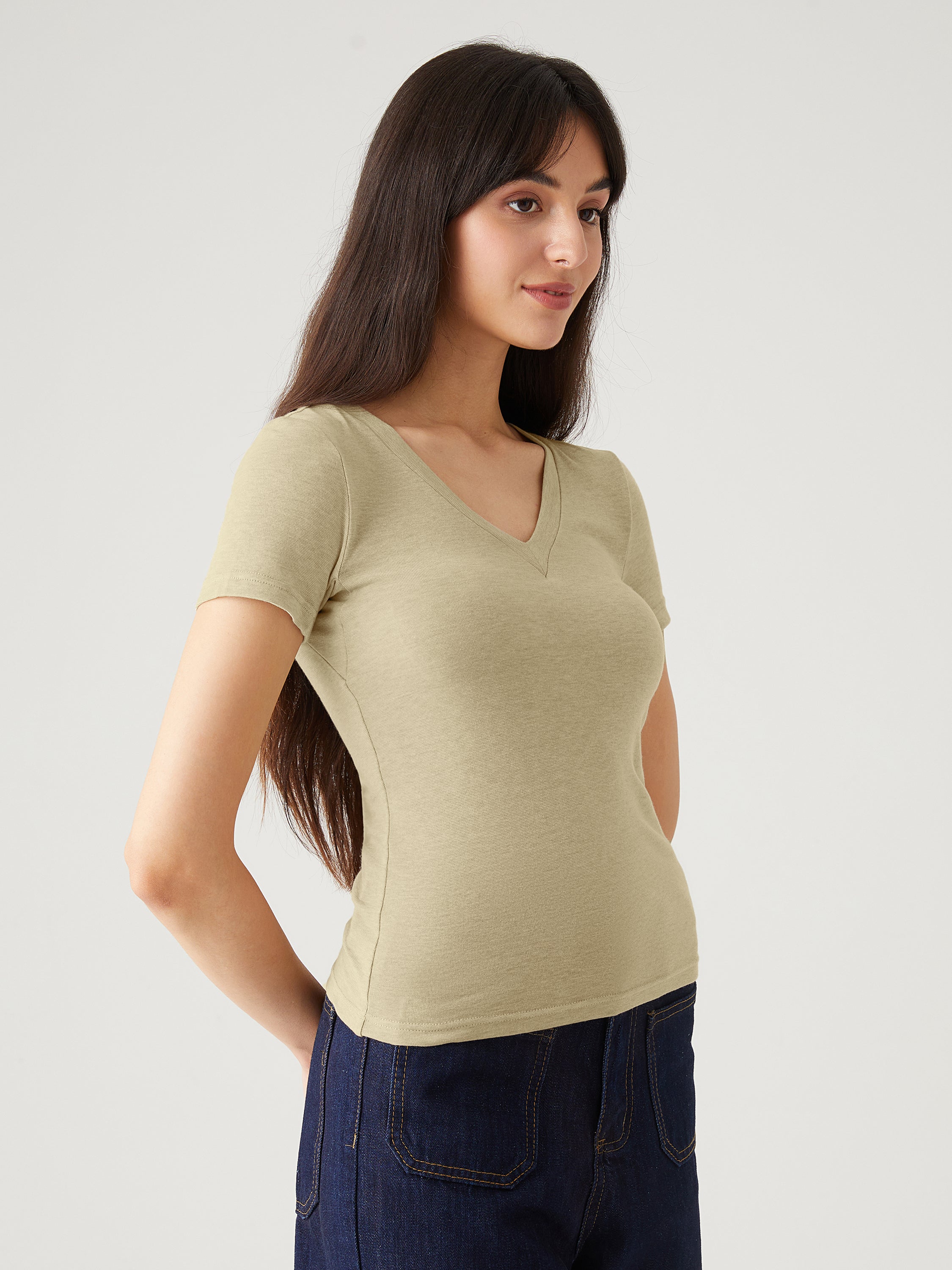 Tencel Wool V-neck Tee