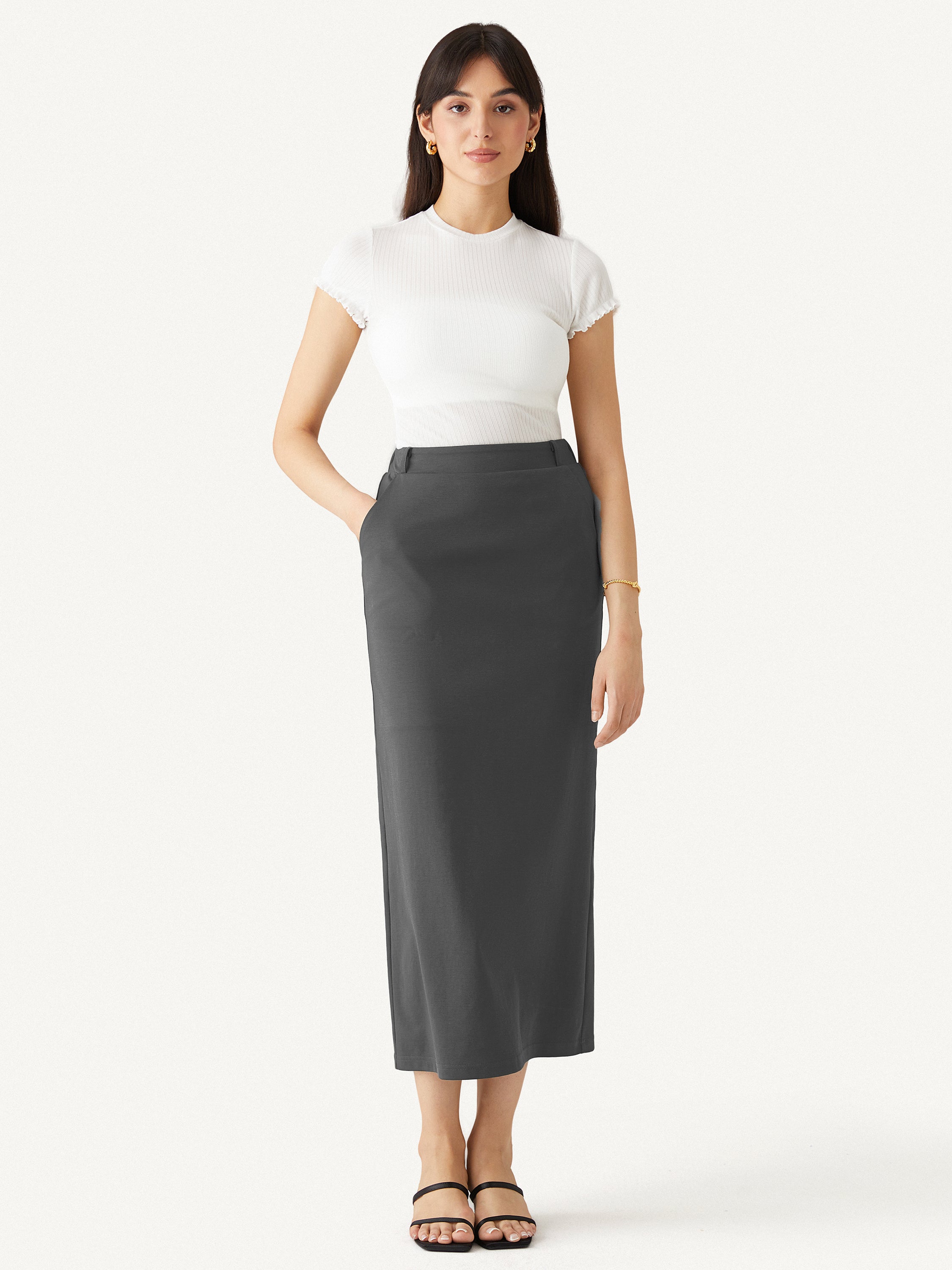 Everyday Column Skirt - Silver White