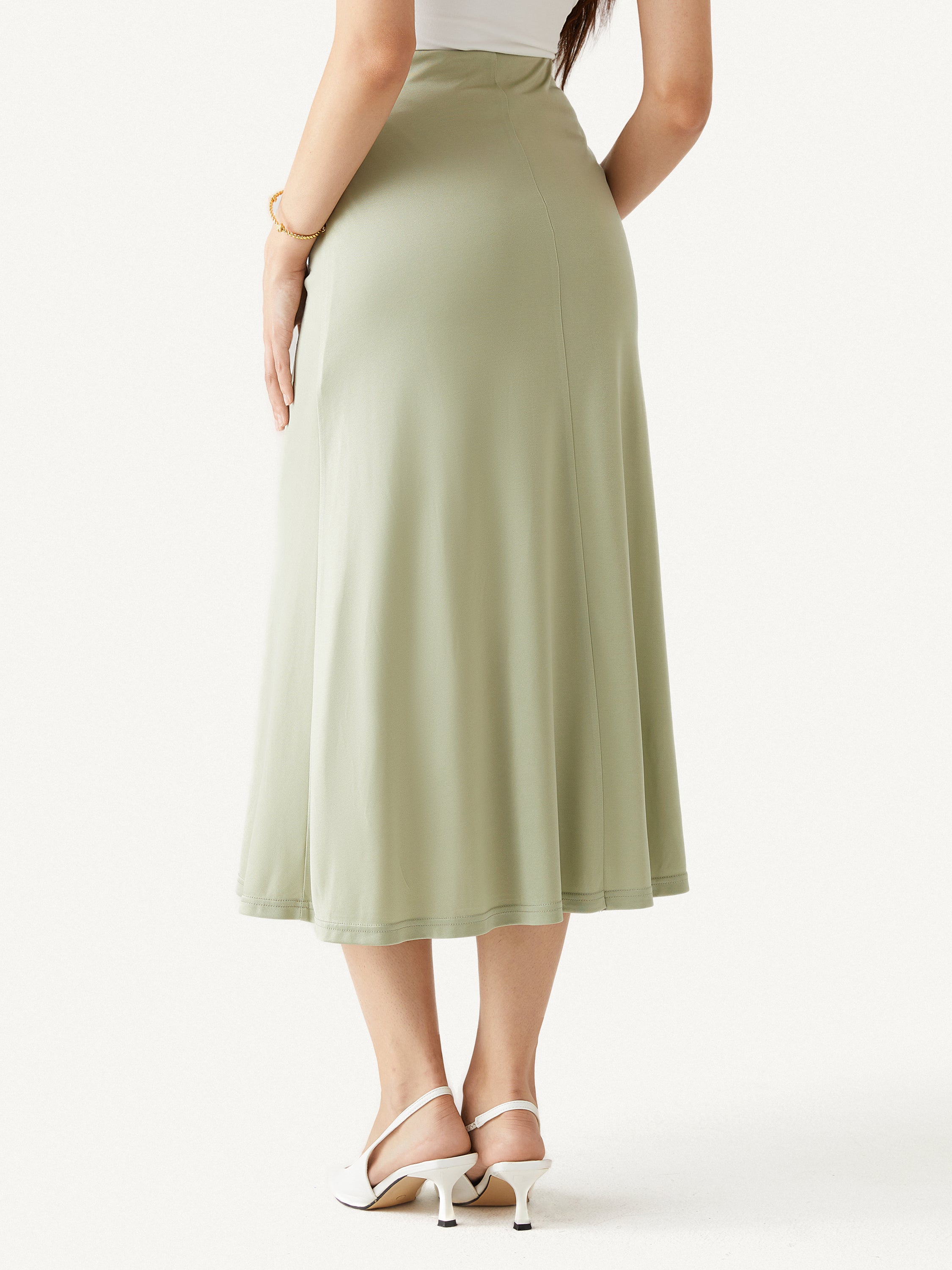 Acetate Tucks Midi Skirt - Powder Lilac