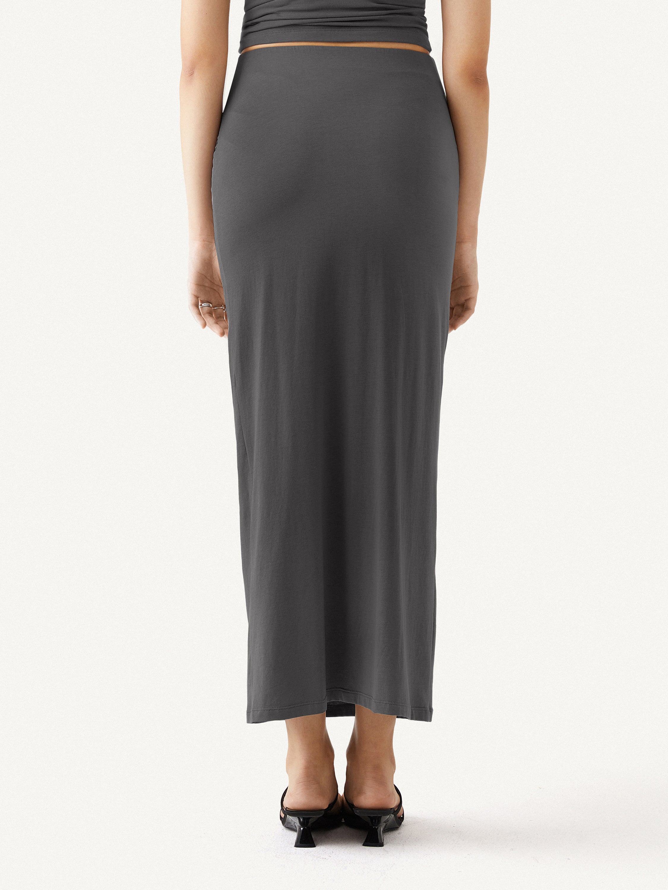 Ogl Cotton Jersey Ruched Side Pencil Maxi Dress