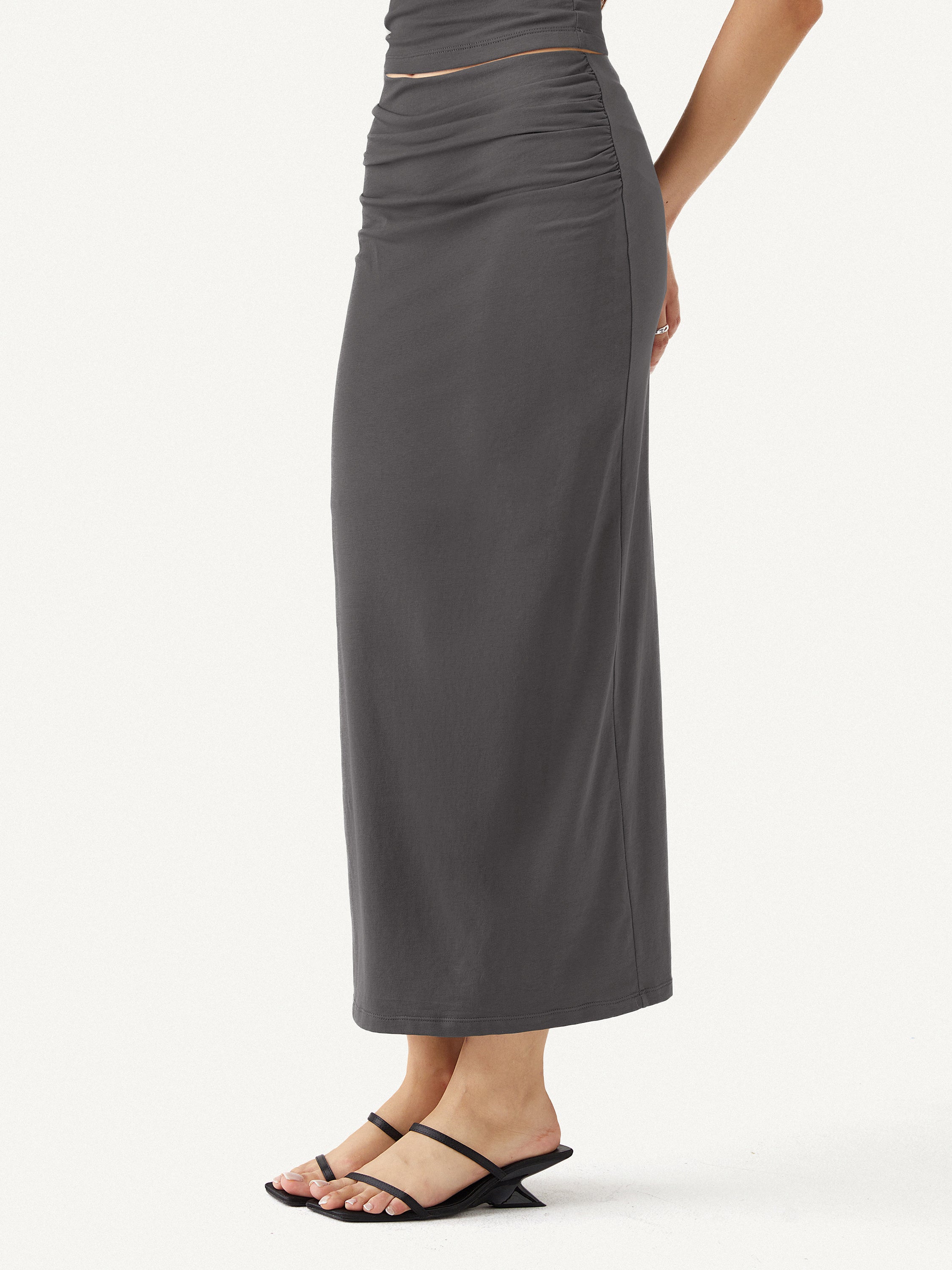 Ogl Cotton Jersey Ruched Side Pencil Maxi Dress