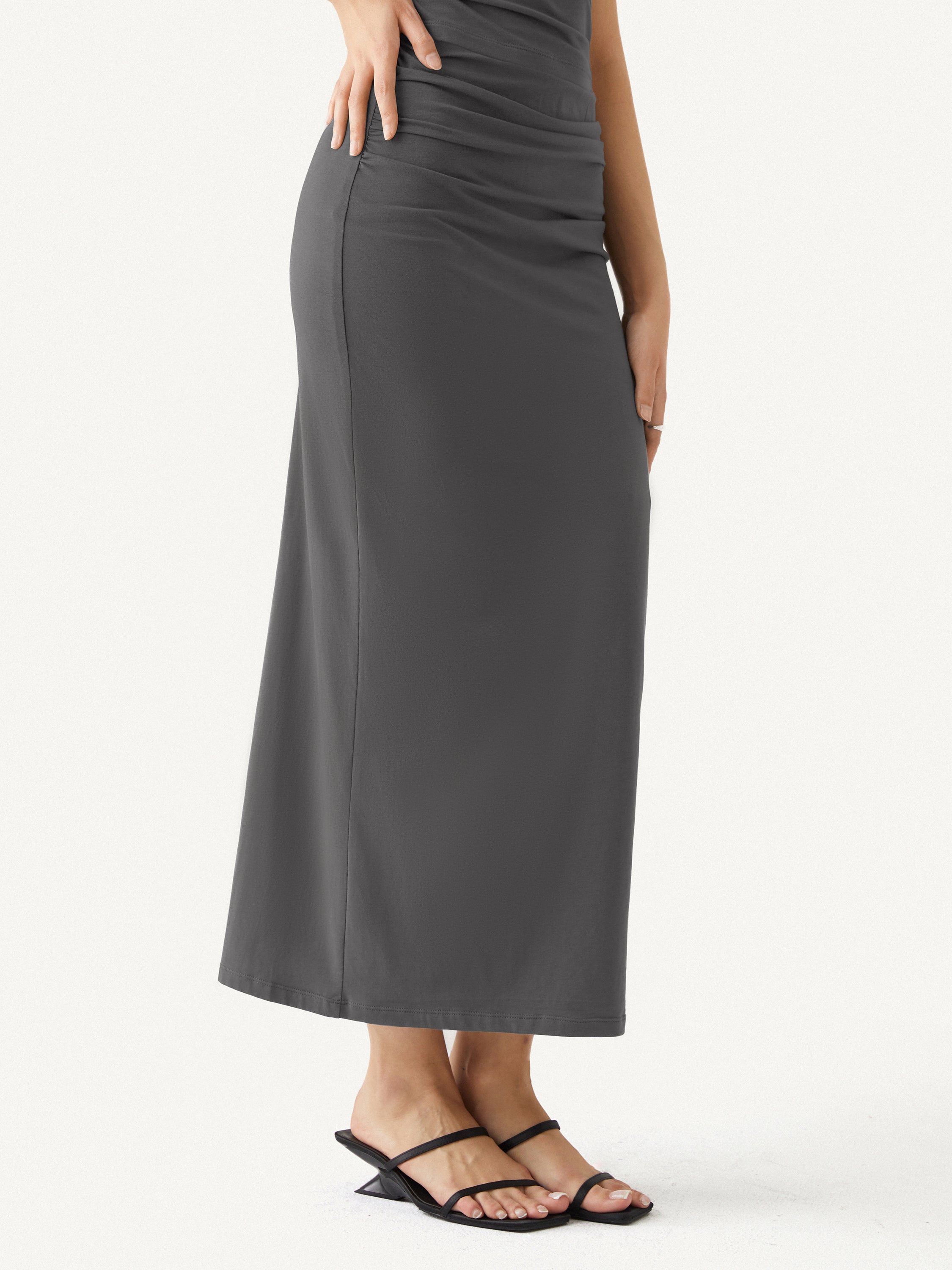 Ogl Cotton Jersey Ruched Side Pencil Maxi Dress