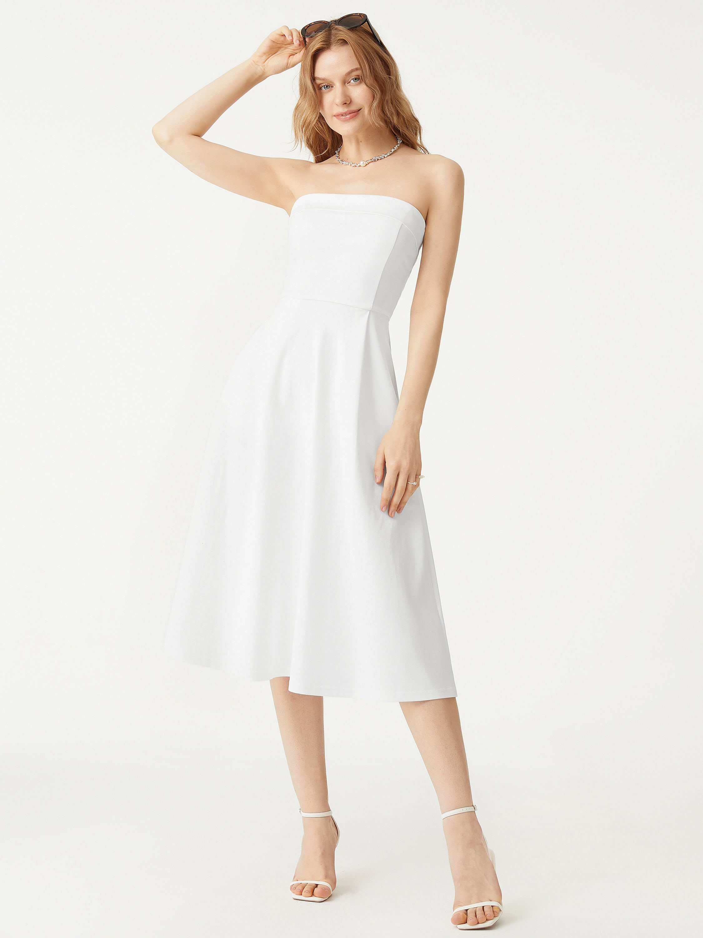 Tube Midi Dress with Pockets - White