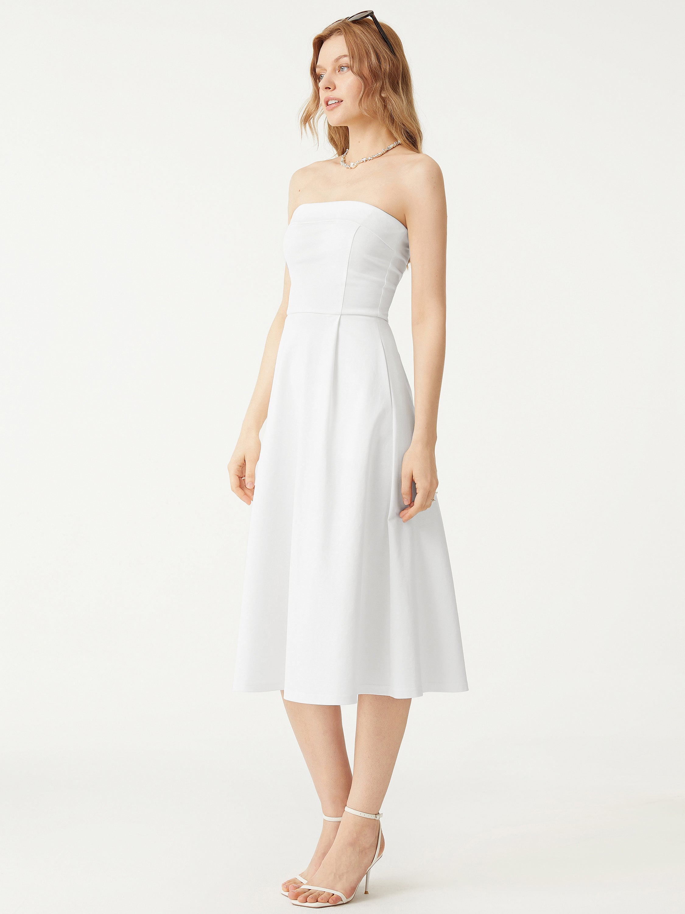 Tube Midi Dress with Pockets - White