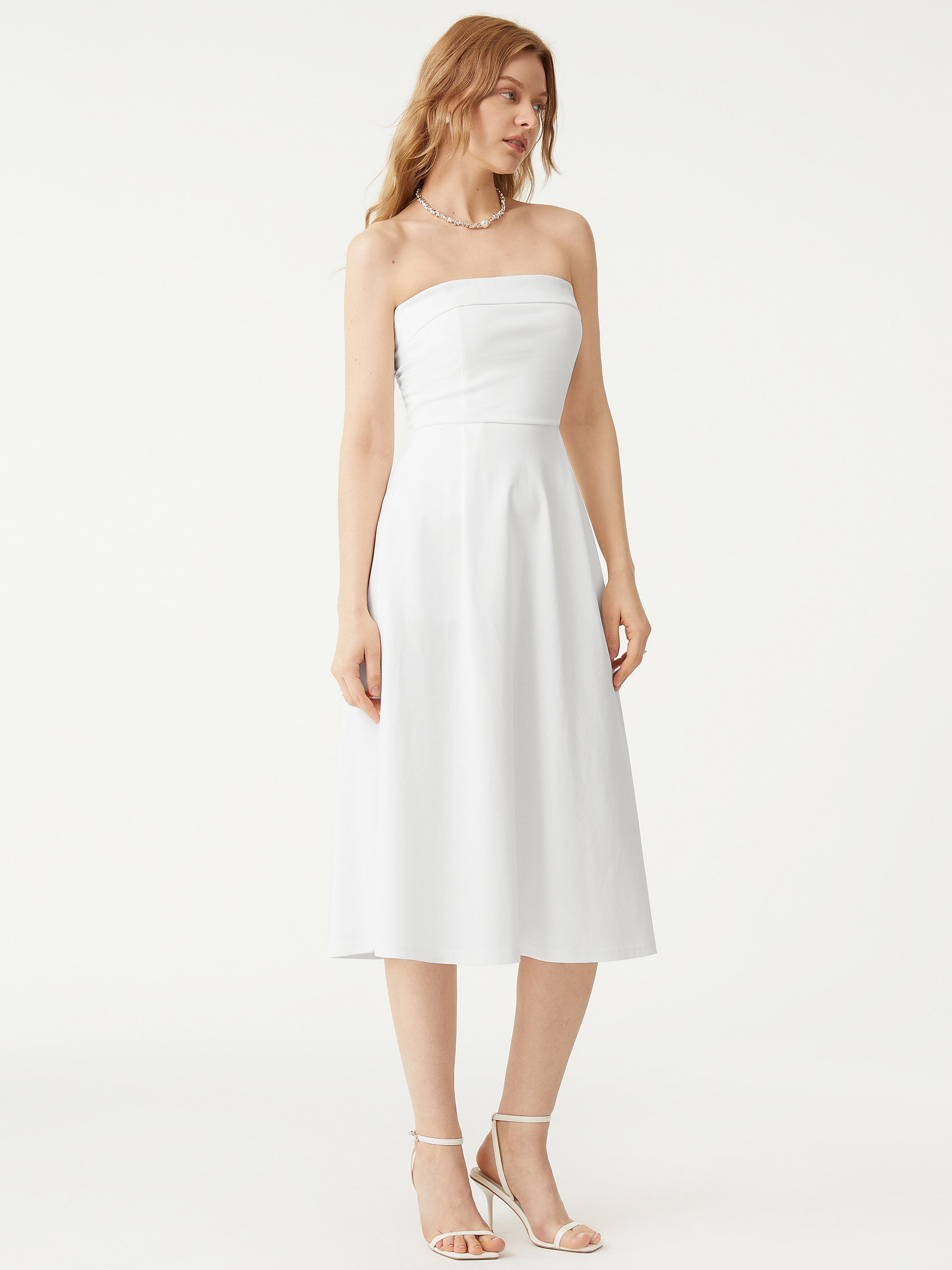 Tube Midi Dress with Pockets - White