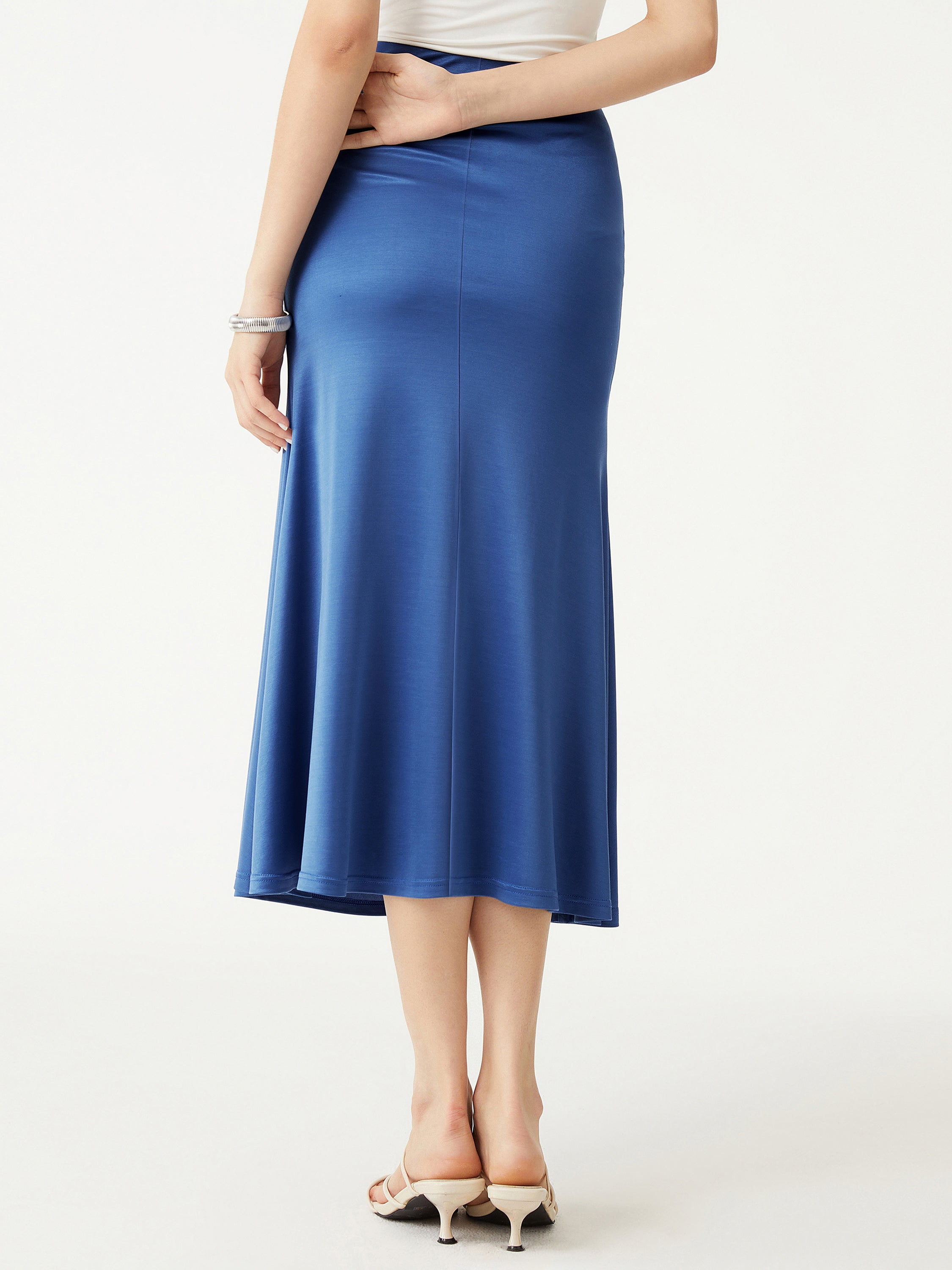 Silk-Like Acetate Ruched Side Mermaid Maxi Skirt - Coast