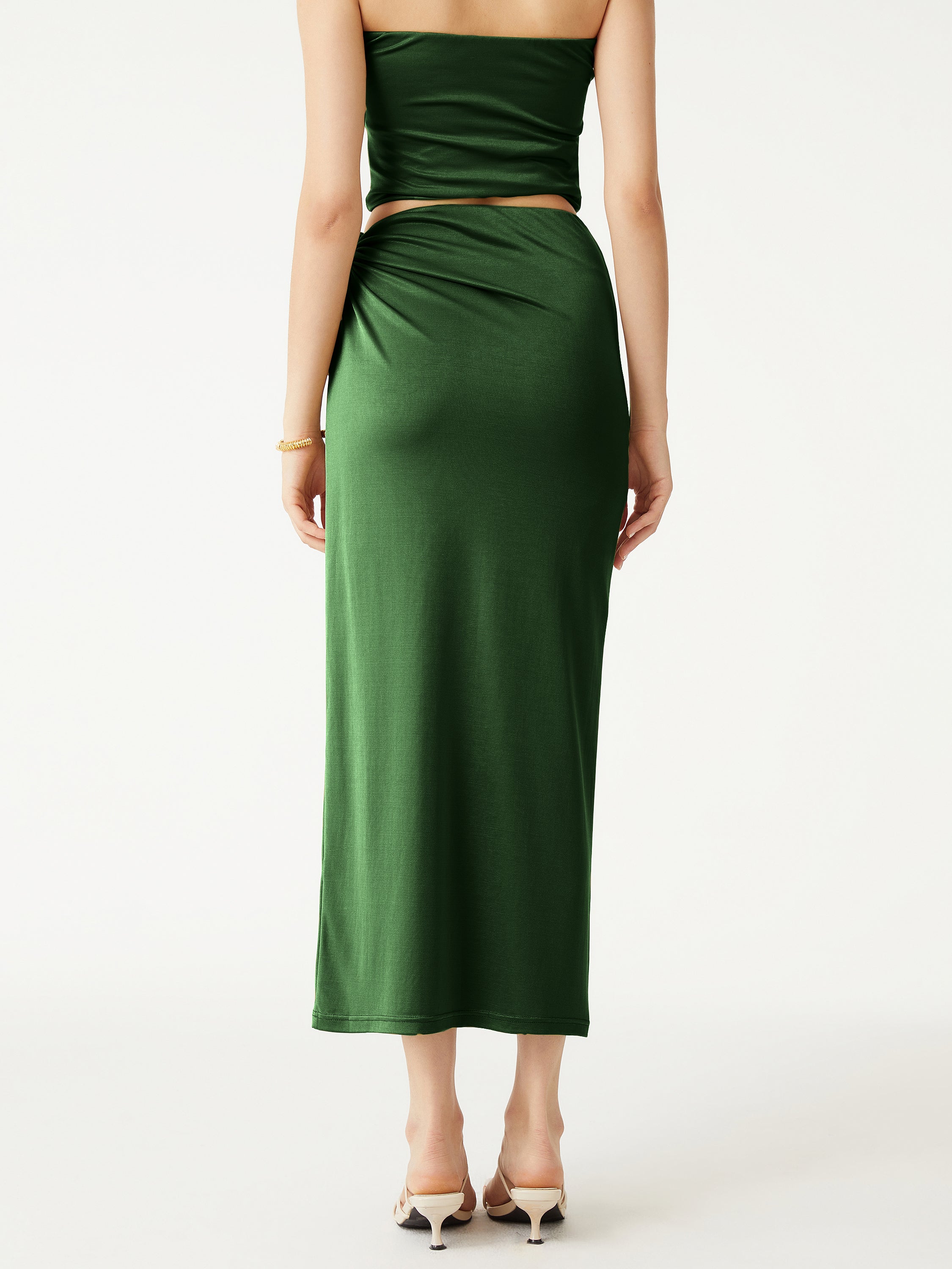 Silk-Like Acetate Irisa Midi Skirt - Moss Olive