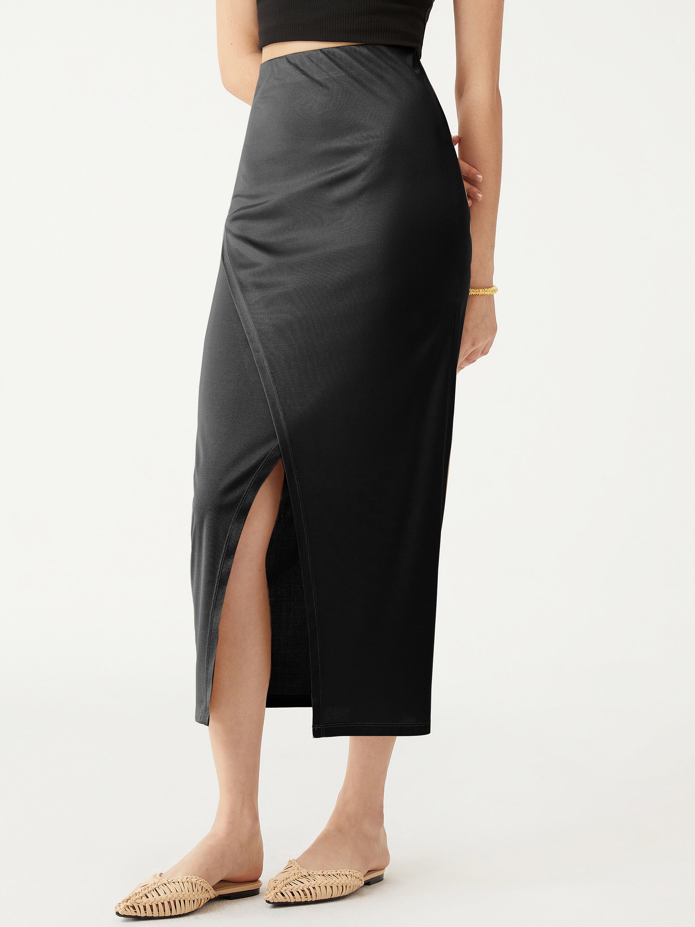 Silk-Like Acetate Ezria Maxi Skirt - Black