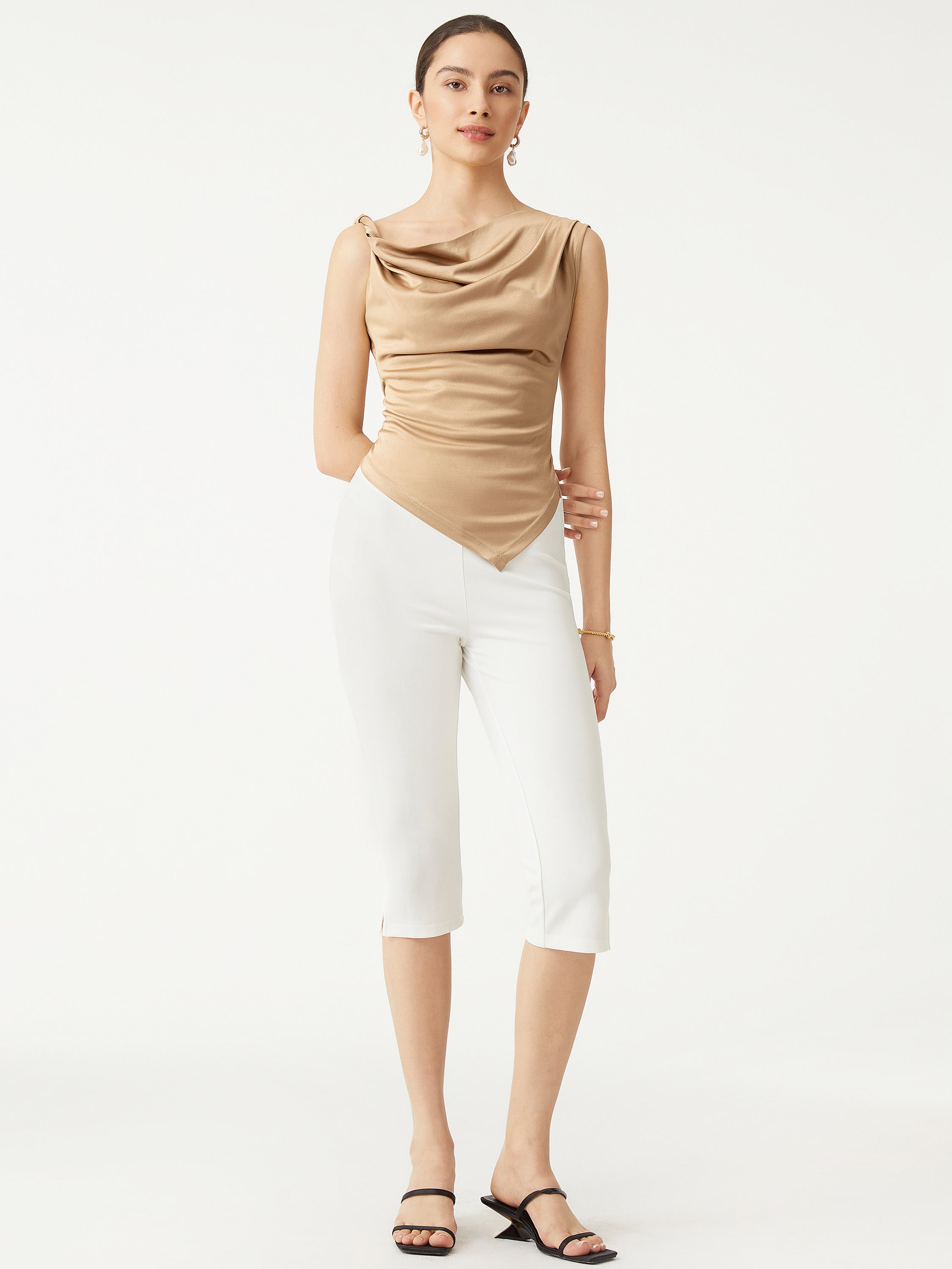 Silk-Like Acetate Sonali Top - Gold Khaki