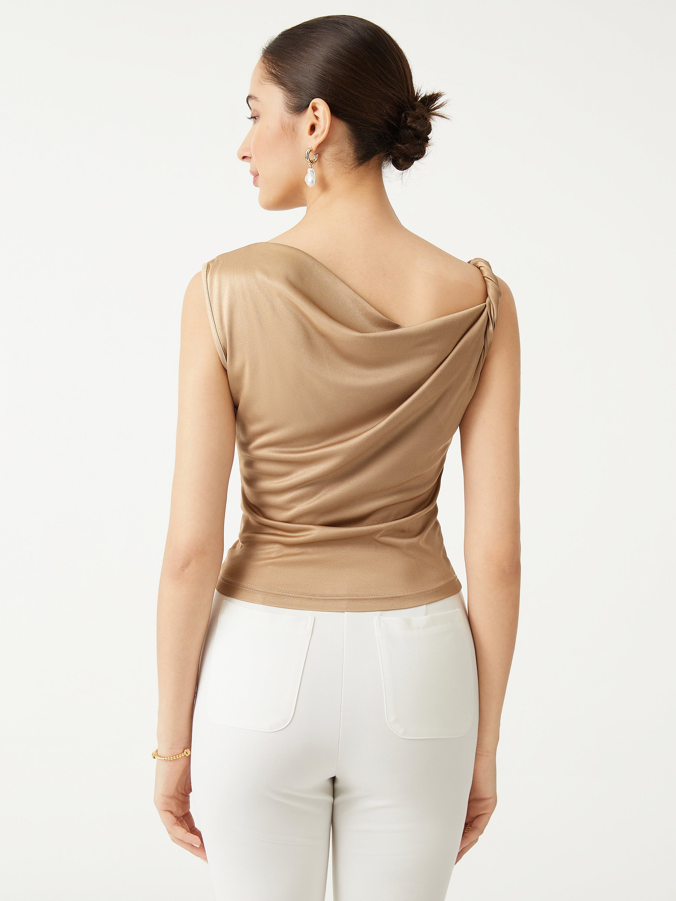 Silk-Like Acetate Sonali Top - Gold Khaki