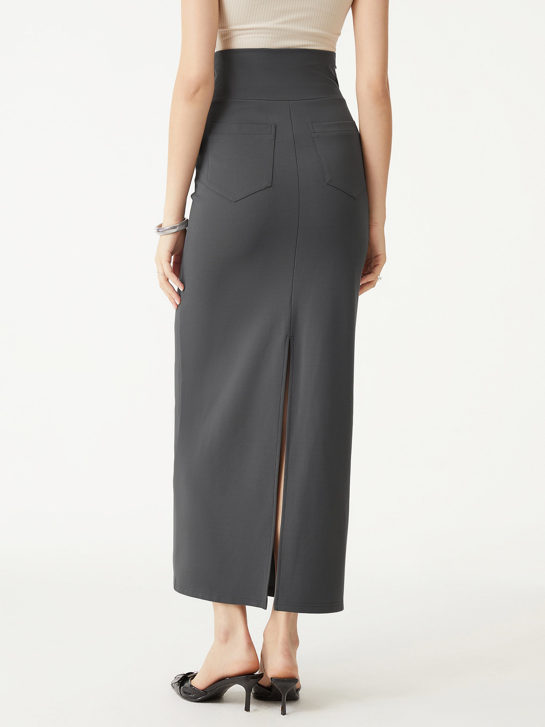 Super High Waist Column Skirt - Grey Steel