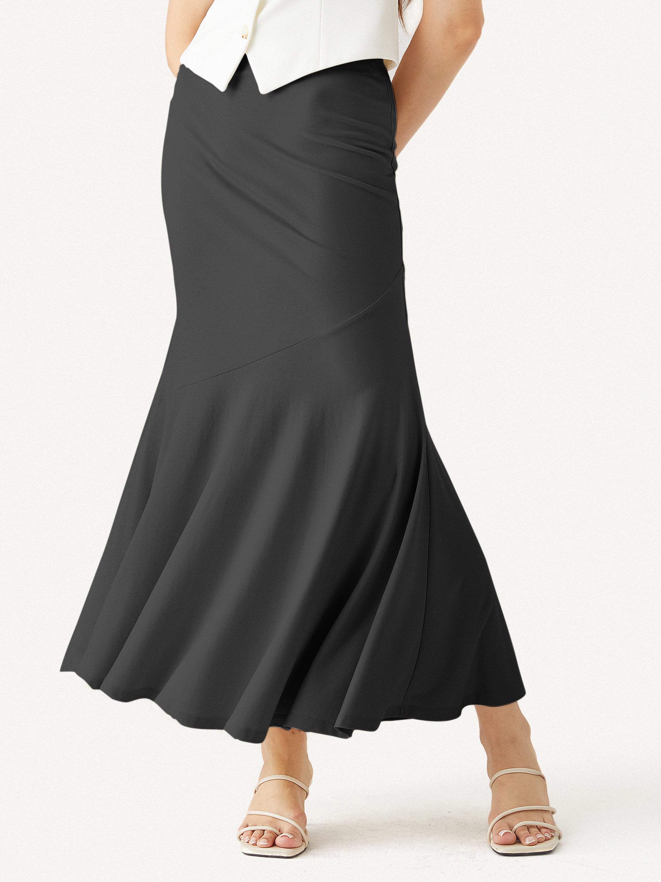 Asymmetrical Flare Maxi Skirt - Black