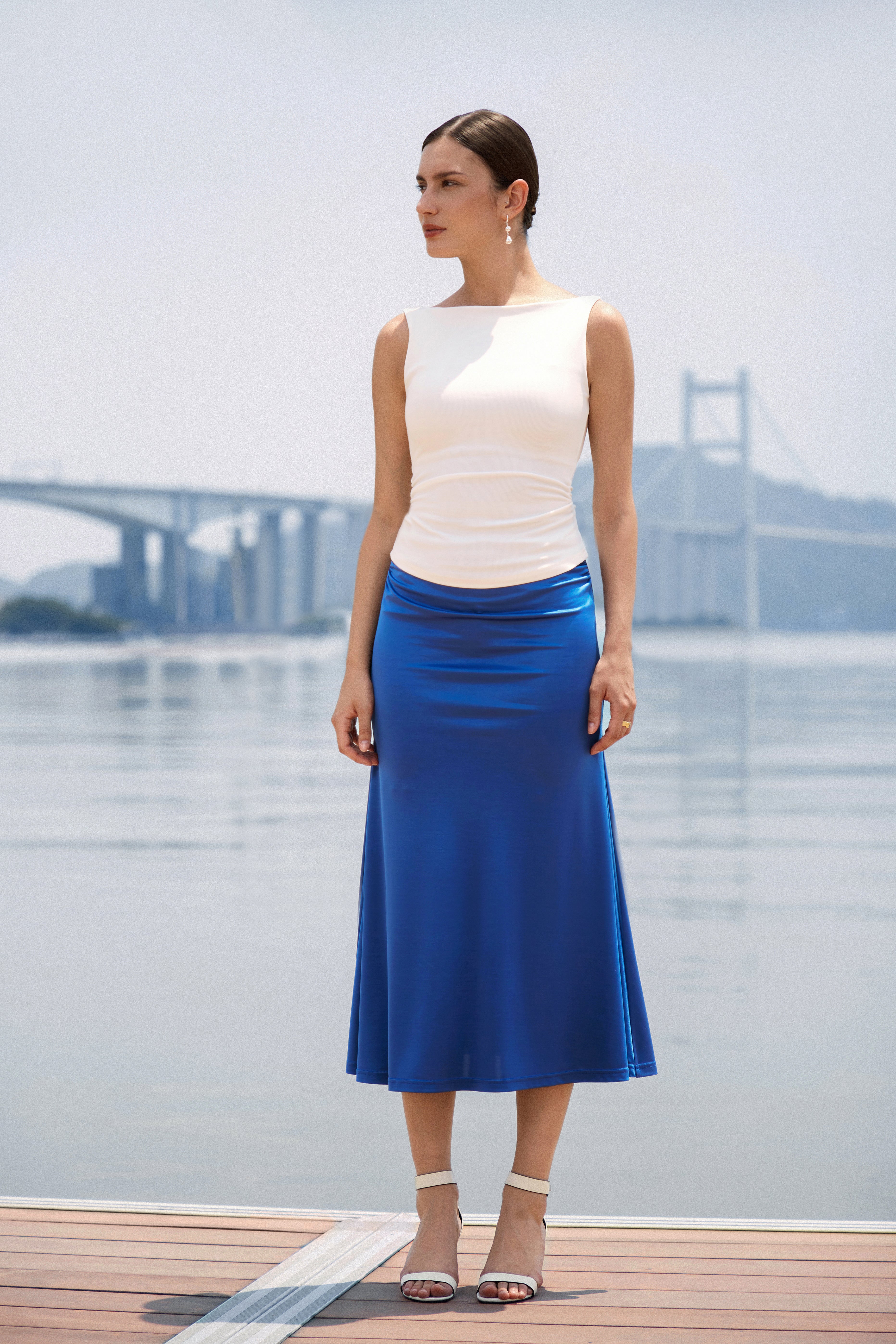 Silk-Like Acetate Ruched Side Mermaid Maxi Skirt - Coast