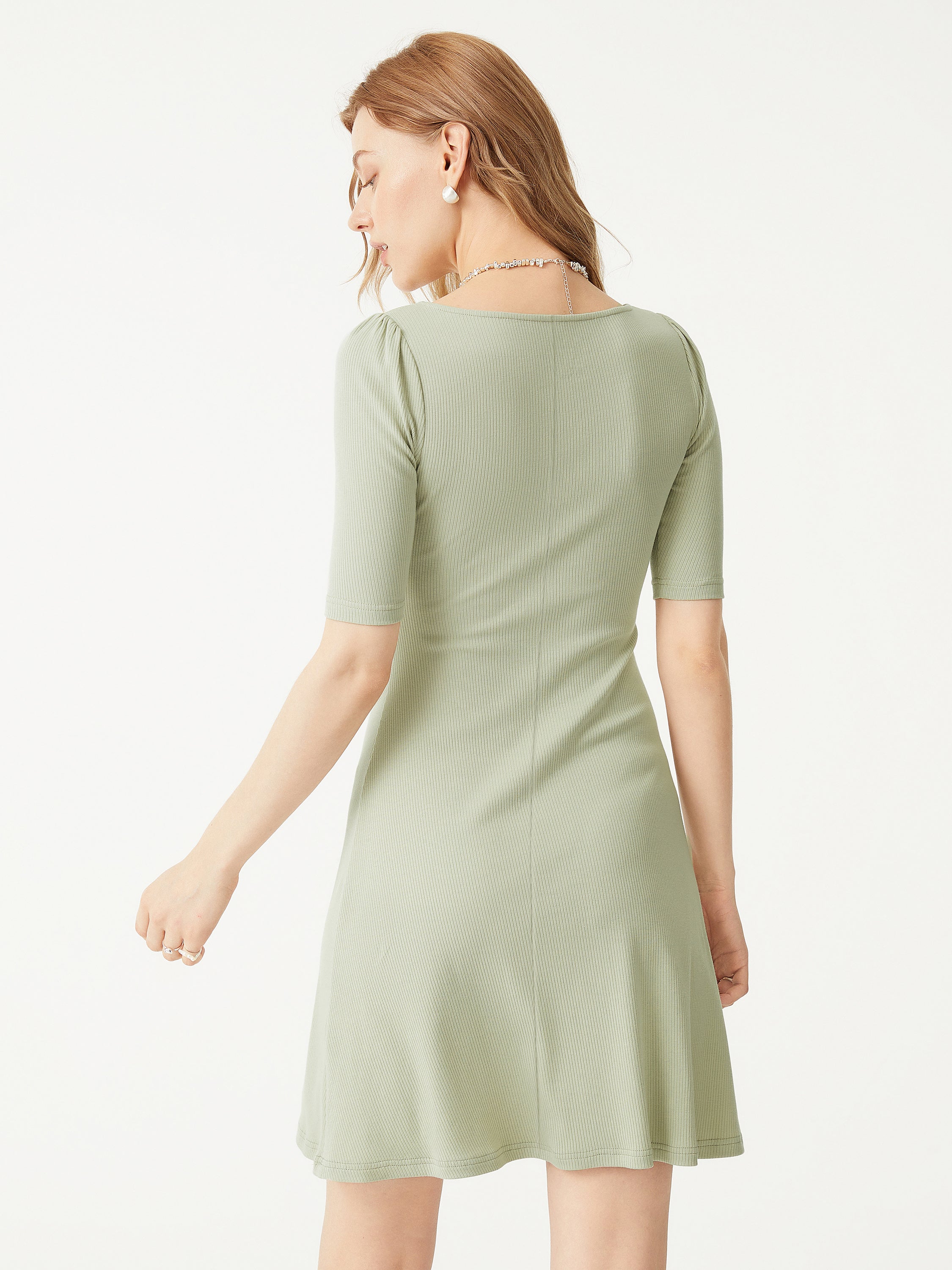 Ogl Plantive™ Puff Mid-Sleeve Sqaure Neck Dress