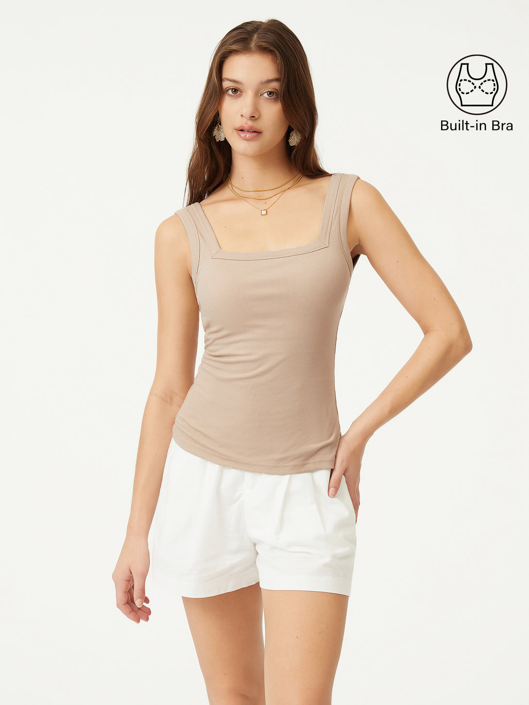 Slinky Square Open-Back Brami Tank Top Natural Calico Regular