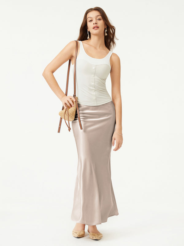 Silk-Like Acetate Bias-Cut Maxi Skirt