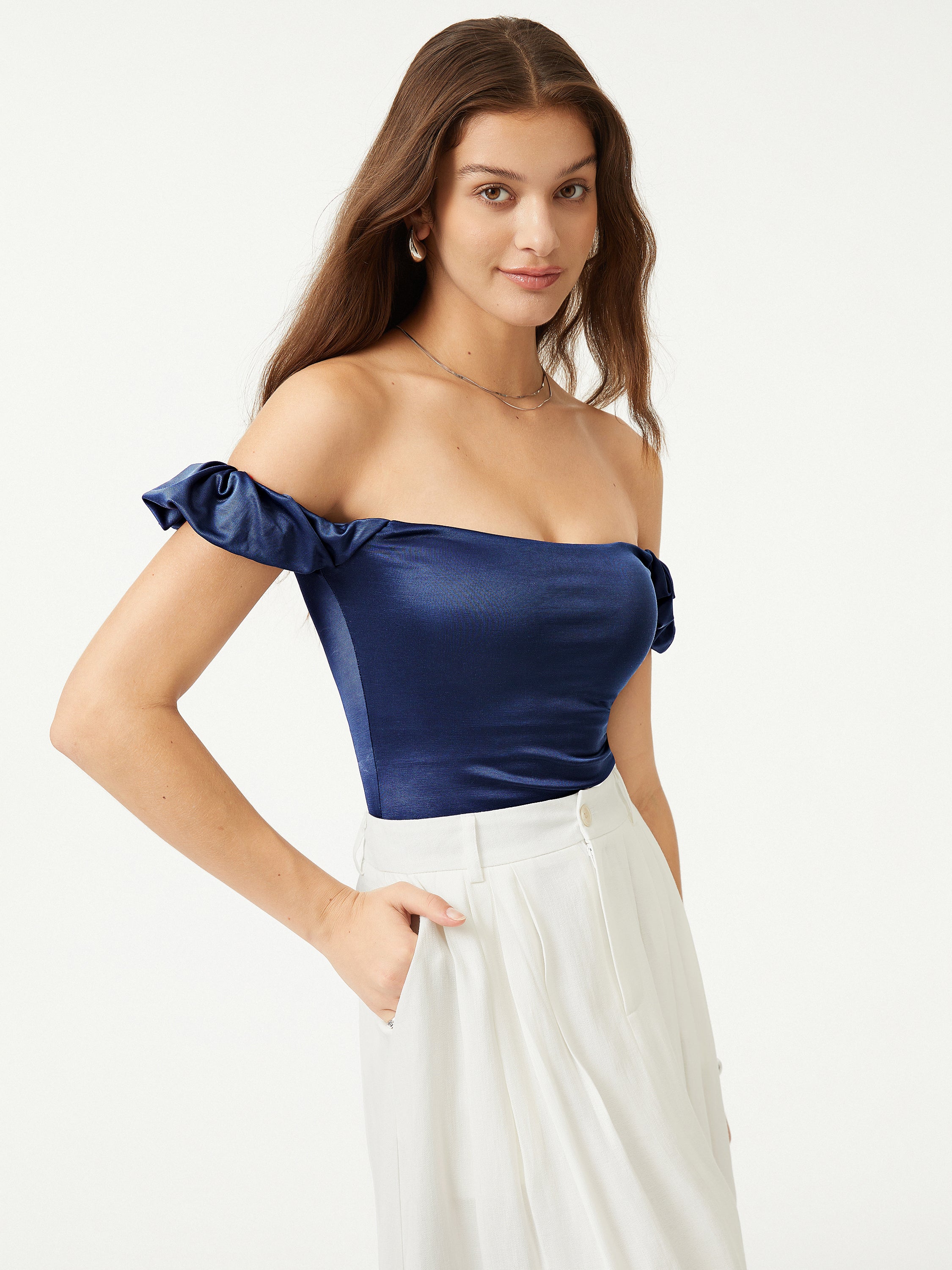 Silk-Like Acetate Angel Brami Top - Space Navy