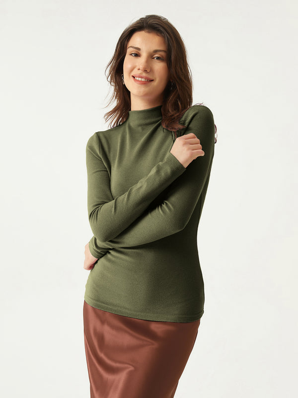 Eco-Mousse® Brushed Mock Neck Top-Hip Length