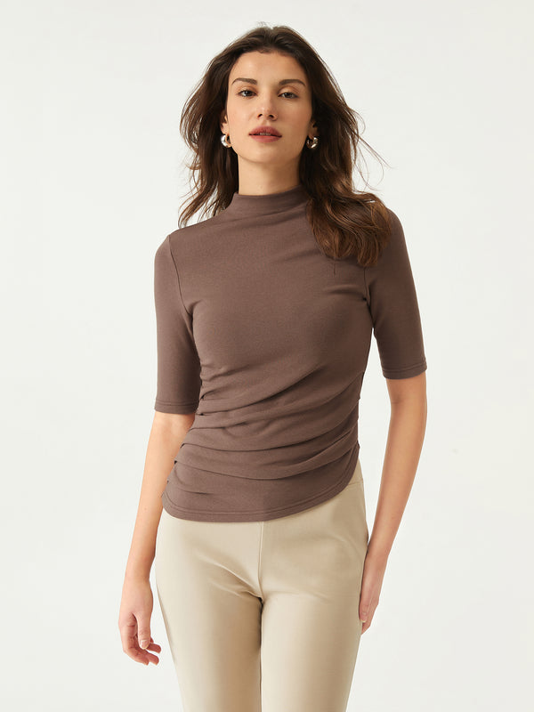 Thermal Asymmetrical Mock-Neck Top