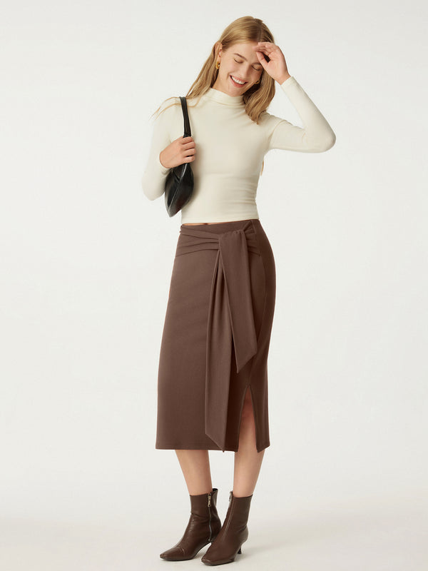 High Waisted Split Hem Midi Skirt