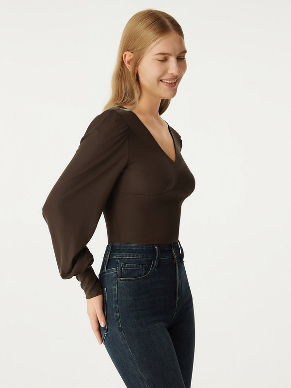 Tencel V-Neck Puff Sleeves Top