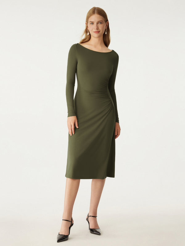 Eco-Mousse® Boat Neck Ruched Midi Dress