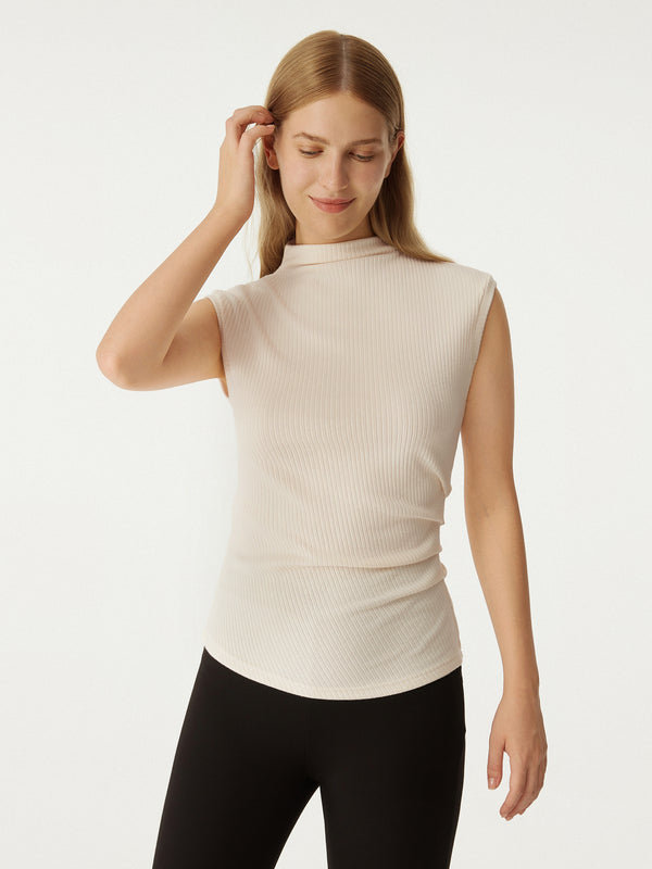 Cashsoft Mockneck Tucks Rib Tank