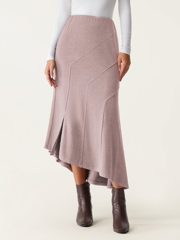 High Waisted Asymmetrical Hem Midi Fishtail Skirt