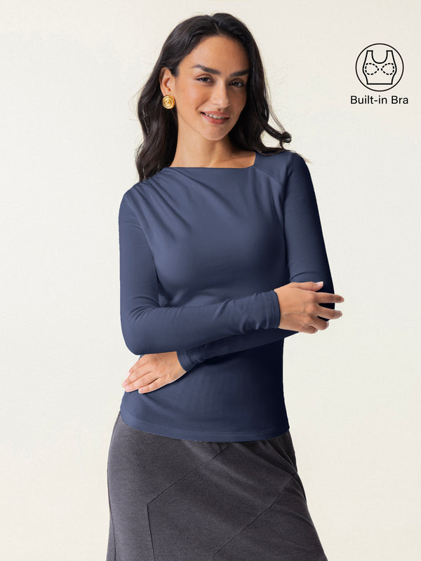 Chic Asymmetrical Neck Long Sleeve Brami Top