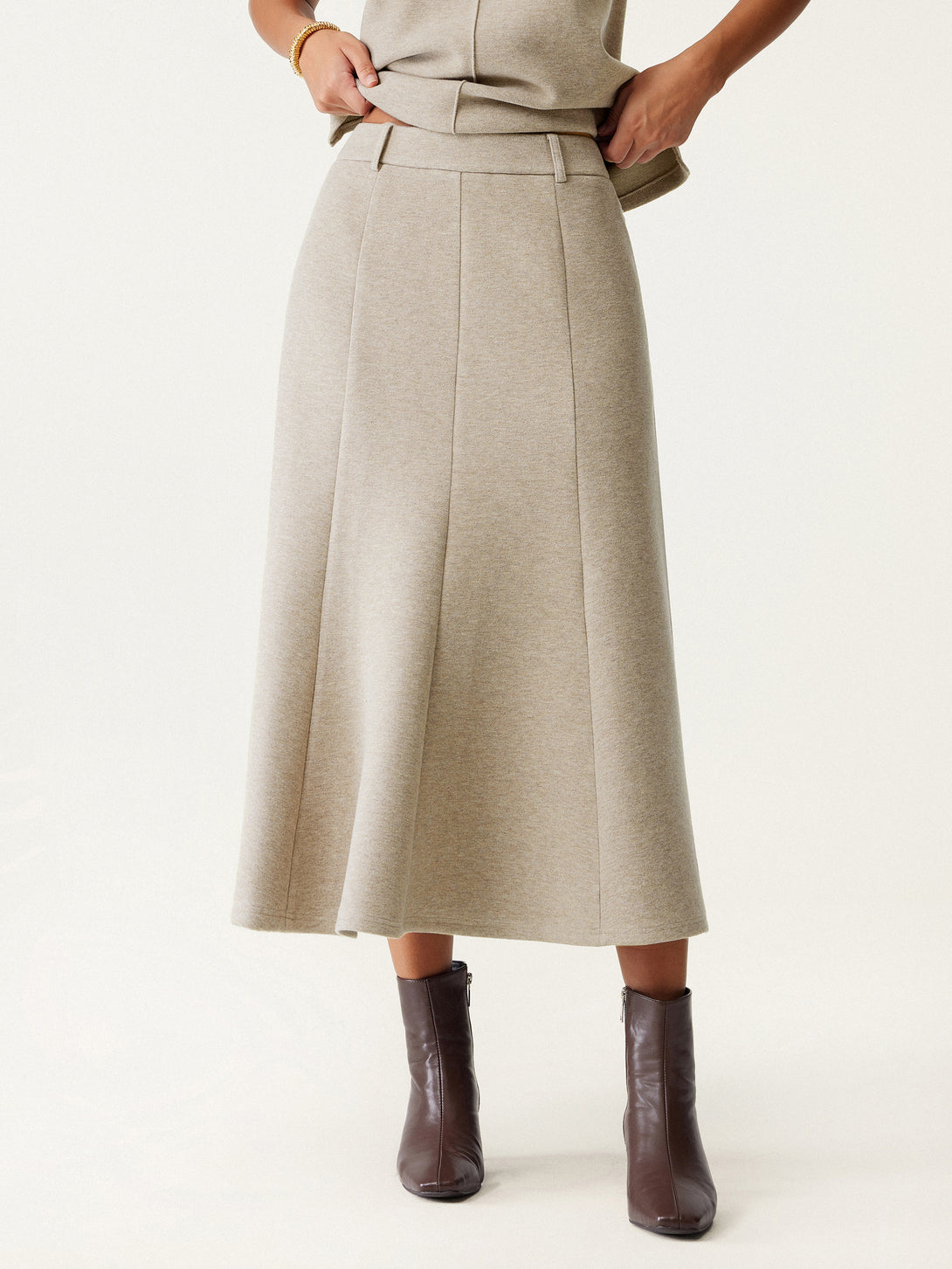 High Waisted Umbrella Hem Midi Skirt Regular Heather Morganite