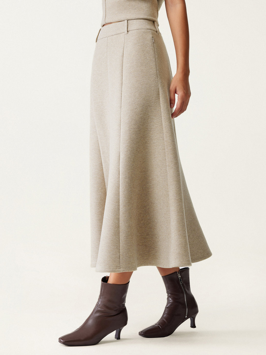 High Waisted Umbrella Hem Midi Skirt