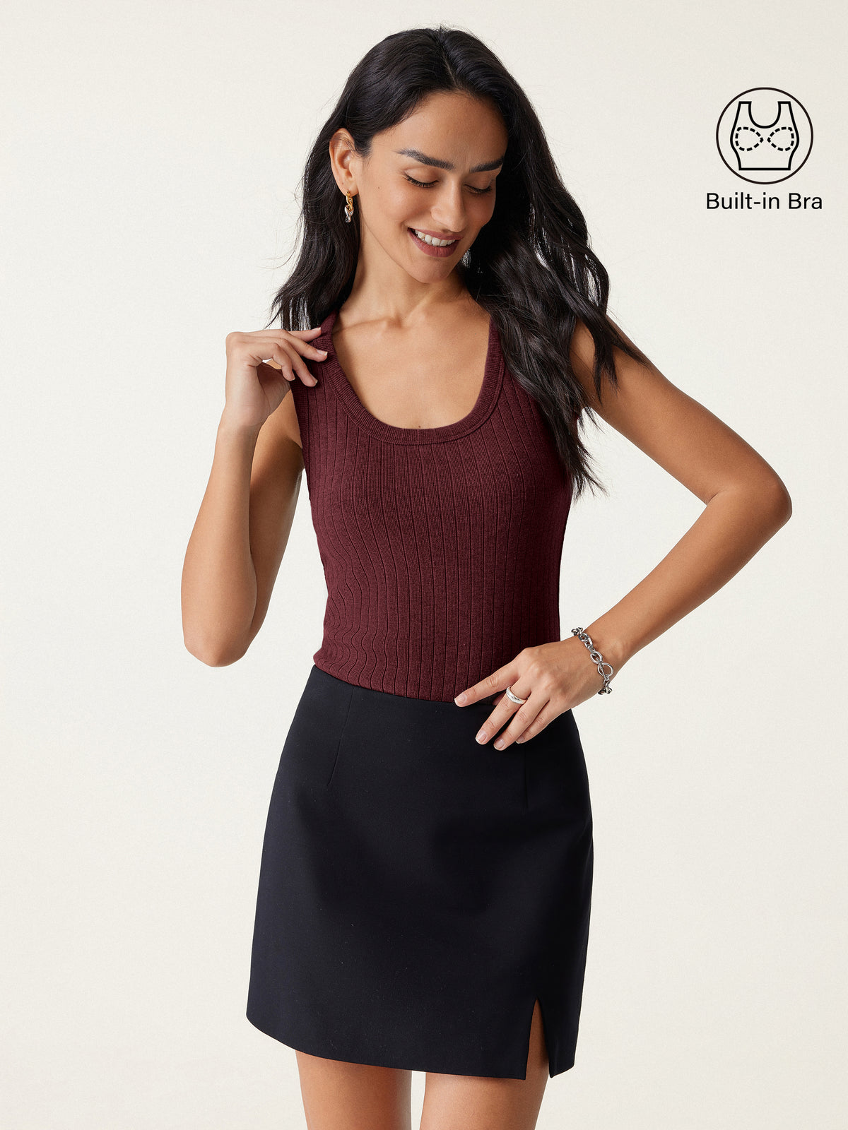 MaxWarm Wide Ribbed U Neck Sleeveless Built Bra Top 2.0