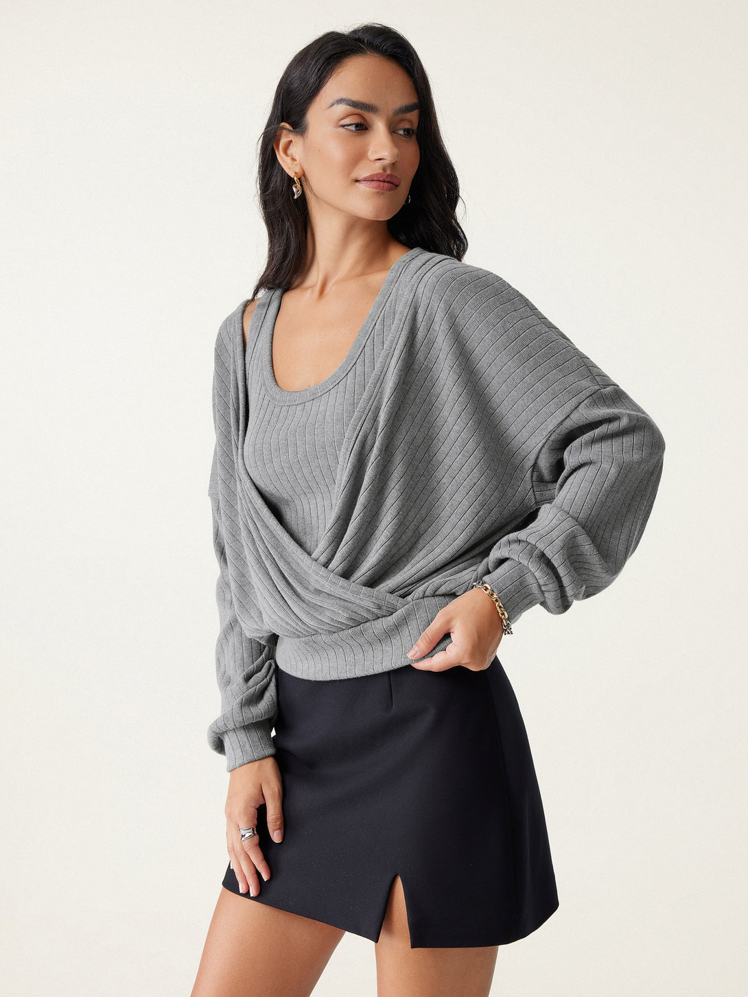 Wide Rib Surplice Top