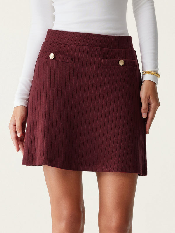 Wide Rib Gold Button Mini Skirt