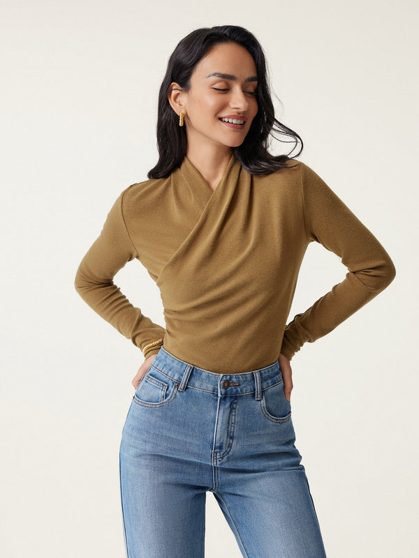 Crossover Ruched Long Sleeve Top