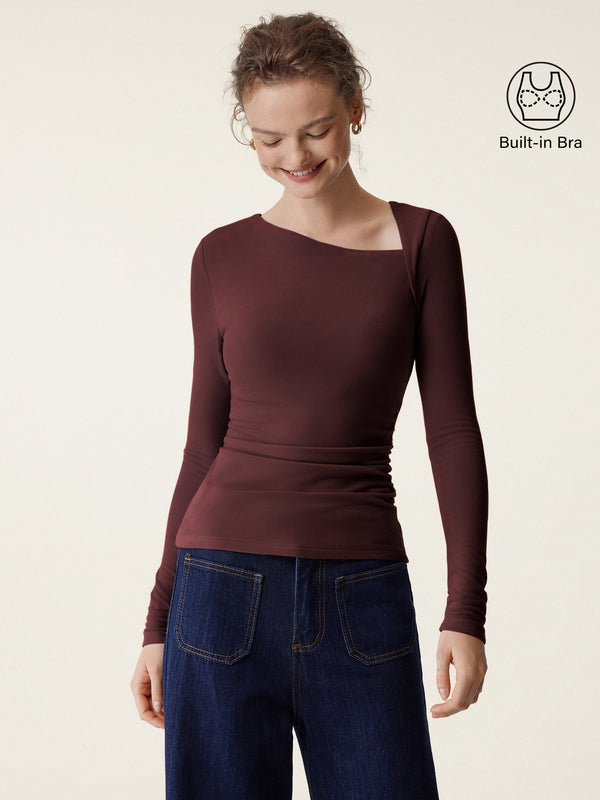 Asymmetry Neck Long Sleeve Brami Top