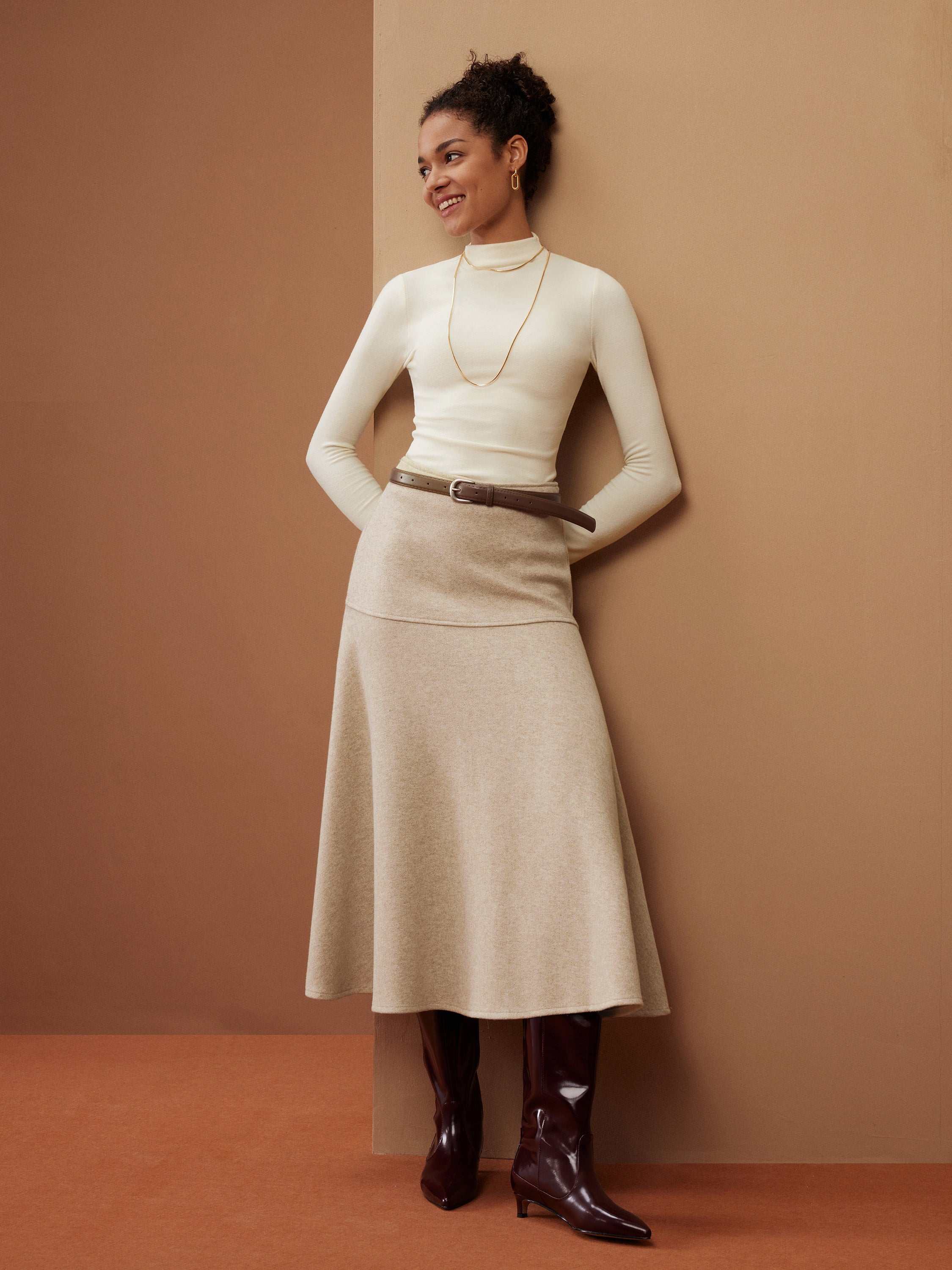 Wool-Like Flared Maxi Skirt – OGLmove