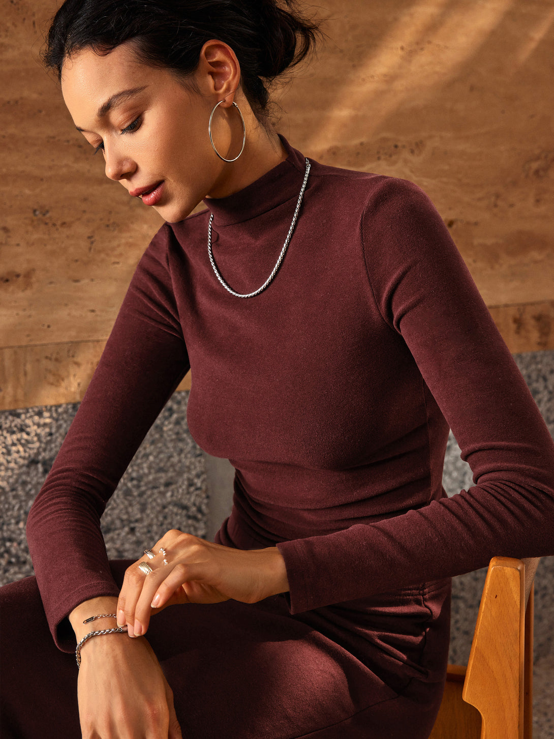 Mock Neck Crop Top & Mermaid Maxi Skirt & Scarf Jacket