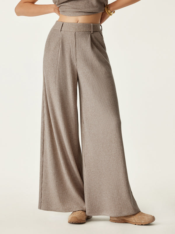 High Waisted Plicated Wide Leg Pant