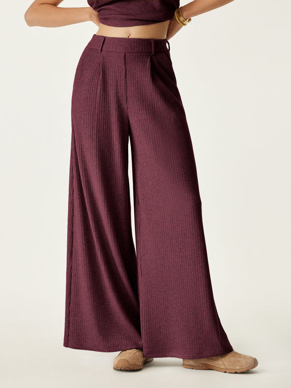 High Waisted Plicated Wide Leg Pant