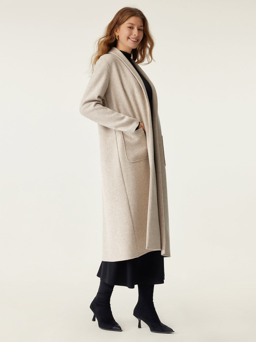 Shawl Collar Patch Pocket Long Coat