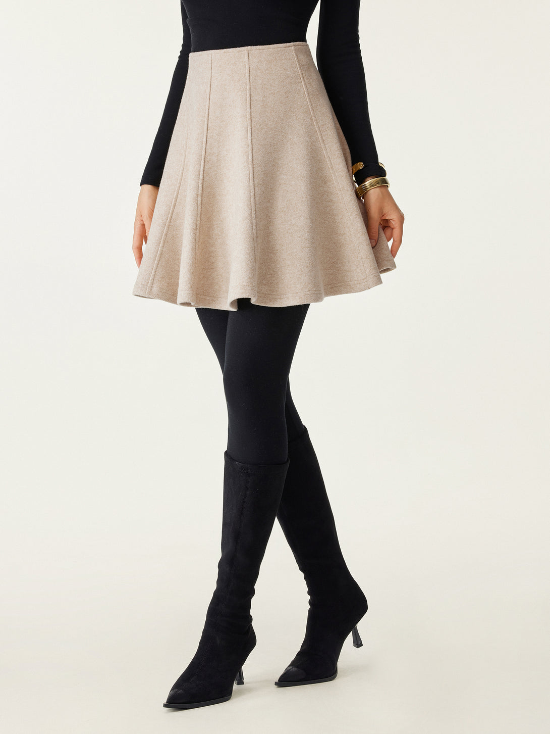 High Waisted Flare Hem Mini Skirt