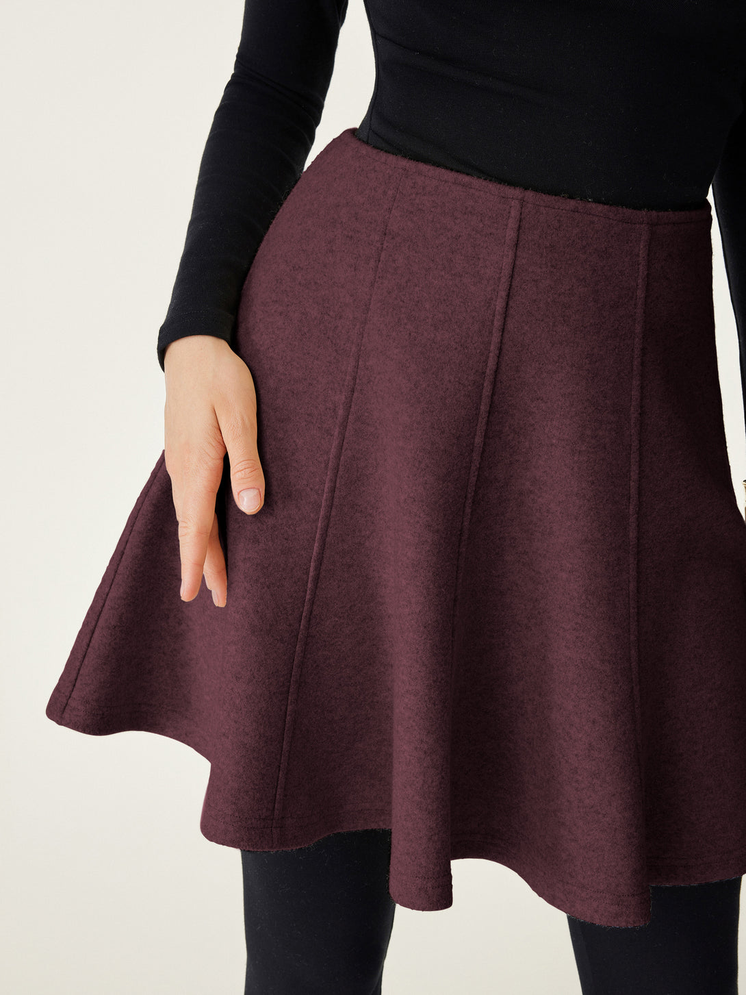 High Waisted Flare Hem Mini Skirt Plum Berry XS