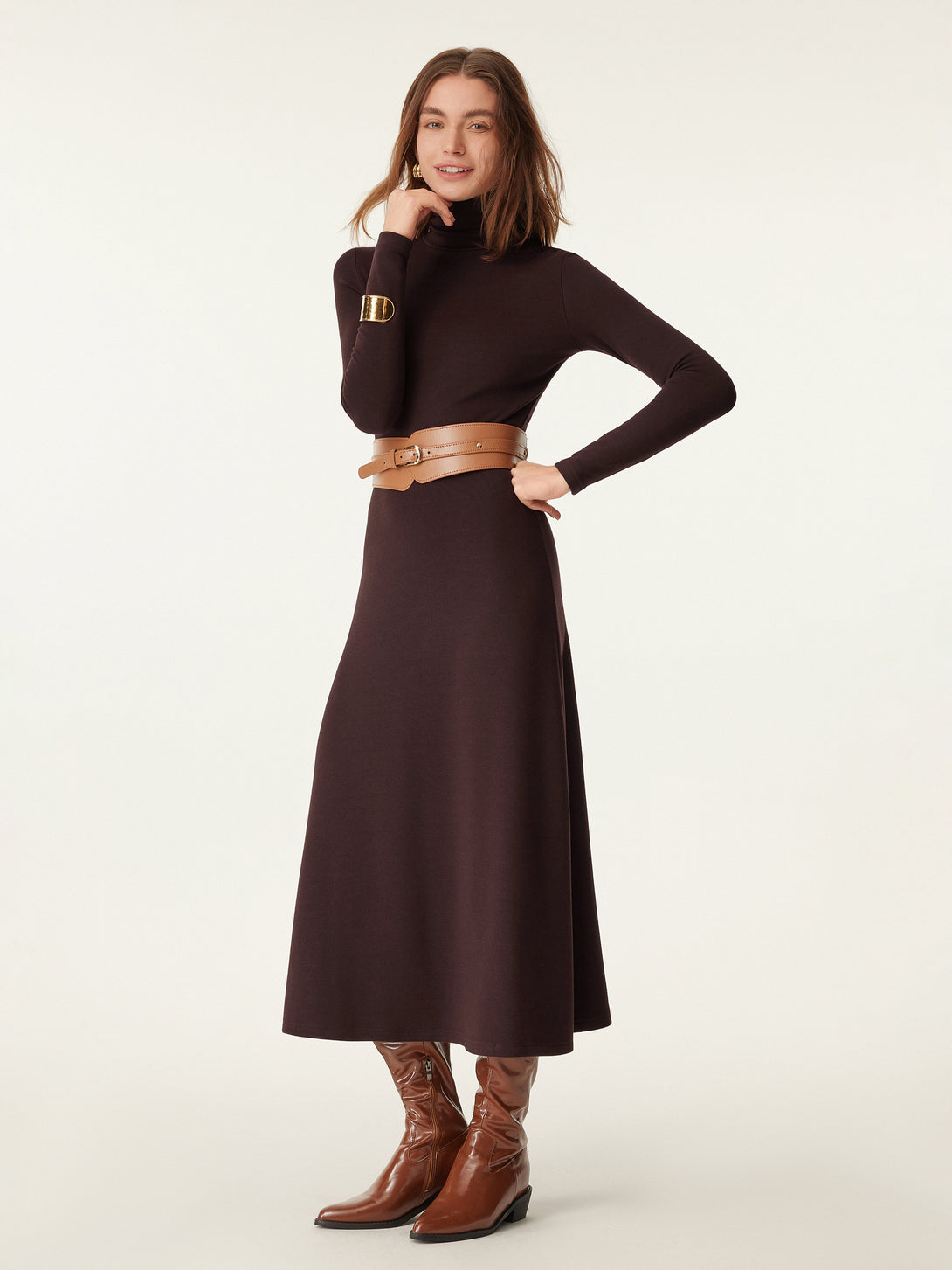 Long Sleeve Turtleneck Midi Dress OGLmove Long Sleeve Turtleneck Midi Dress OGLmove