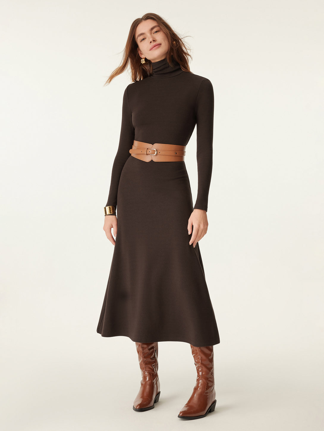 Long Sleeve Turtleneck Midi Dress OGLmove Long Sleeve Turtleneck Midi Dress OGLmove