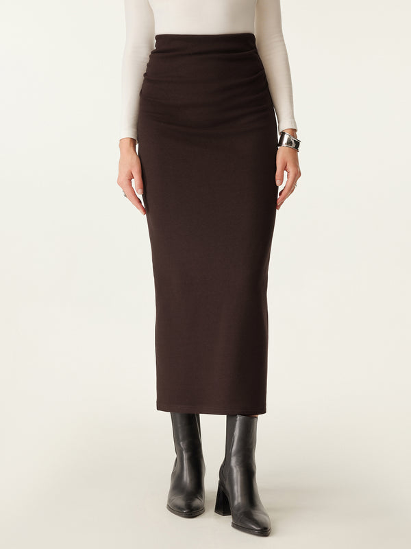 OGLmove MaxWarm Ruched Side Pencil Maxi Skirt Espresso Shut Brown XXS