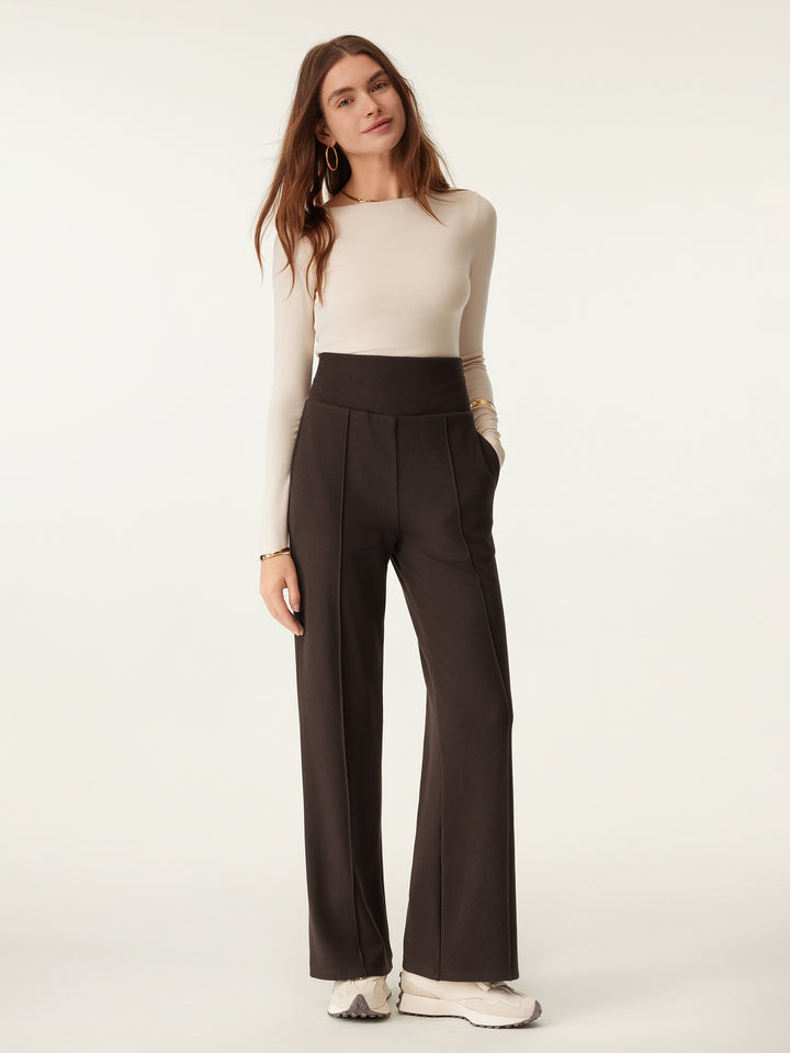 boatneck top pair with wide waistband pintuck pants