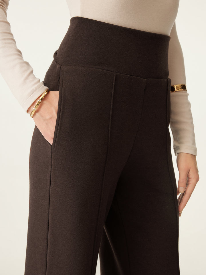 wide waistband pintuck pants from side view