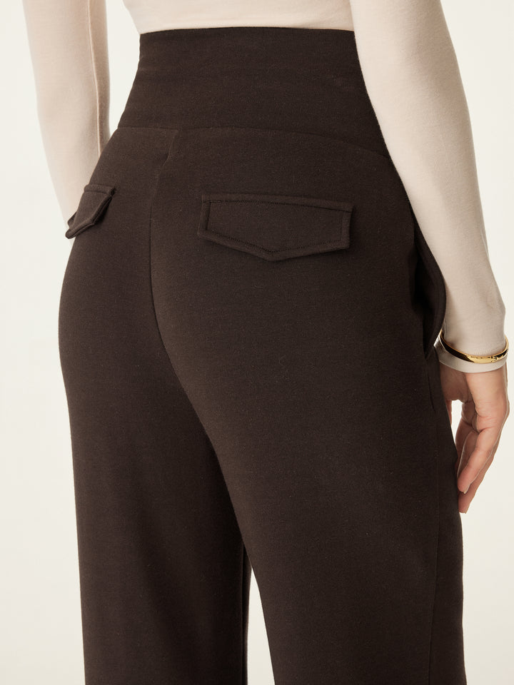 wide waistband pintuck pants from back side view